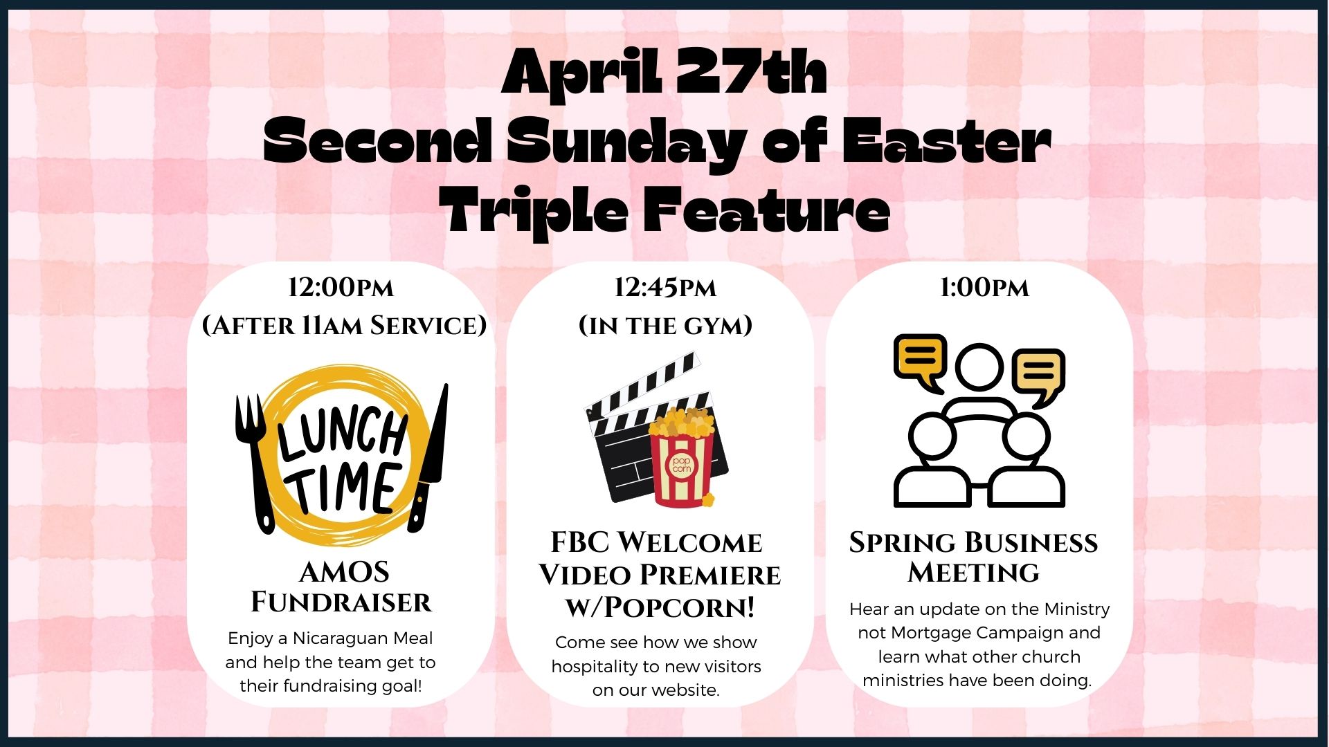 April Fellowship Lunch, Welcome Video Premiere, and Quarterly Business Meeting